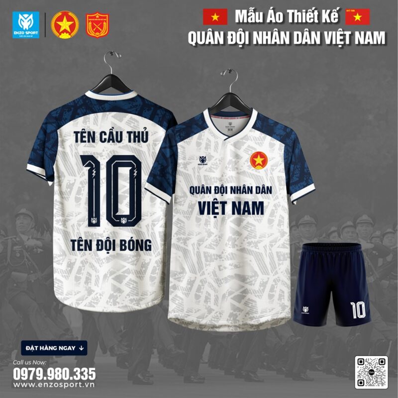 Áo Bóng Đá Thiết Kế Quân Đội – Trắng Phối Tím Than