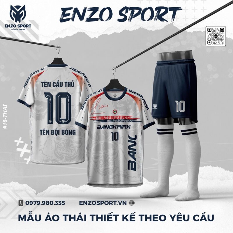 Áo Bóng Đá ENZO SPORT Trắng Xám - Họa Tiết Thái Cao Cấp