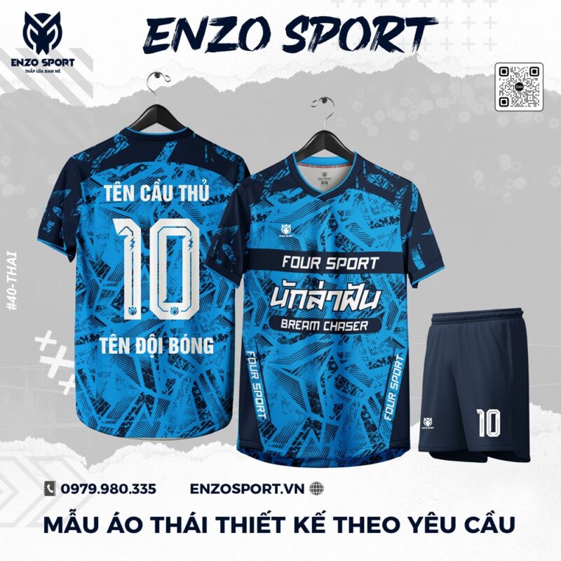Áo Bóng Đá Thiết Kế Màu Xanh Bích - Phong Cách Thái Lan