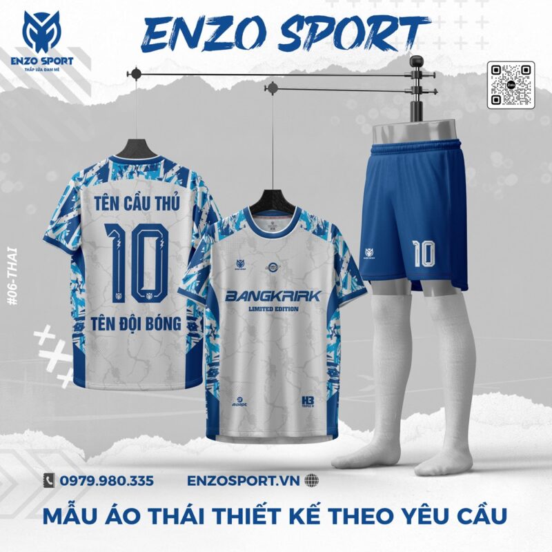 Áo Bóng Đá Thái Enzo Sport Màu Trắng - Xanh Năng Động
