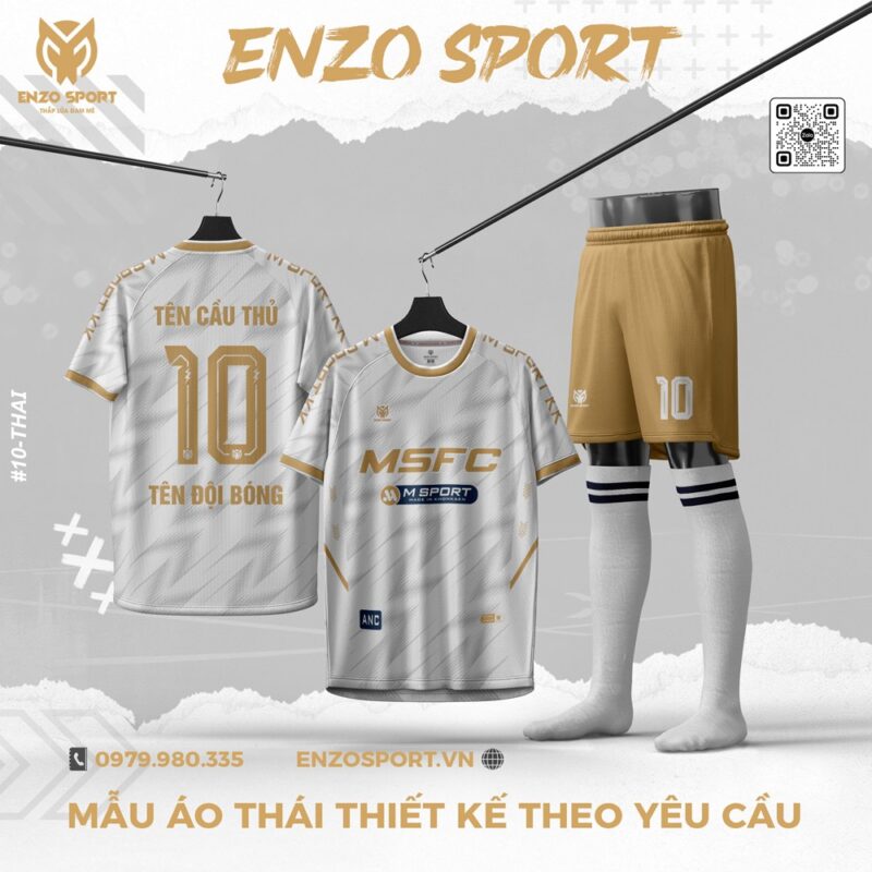 Áo Bóng Đá Trắng Xám Phối Vàng Đồng – Thiết Kế Theo Yêu Cầu