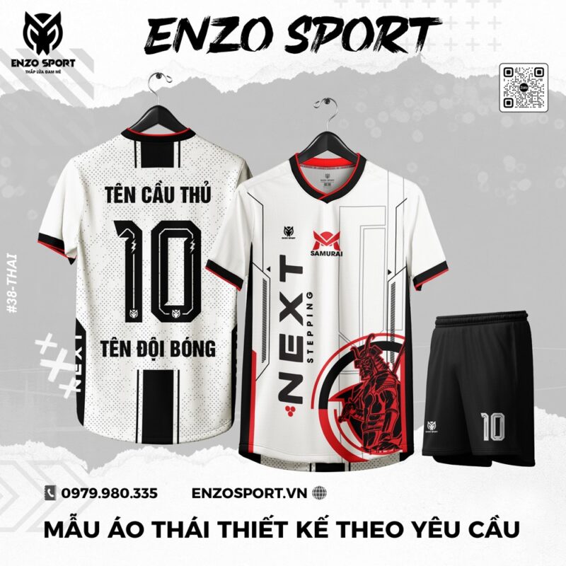 Áo Bóng Đá Enzo Sport Trắng Đỏ – Thiết Kế Samurai Độc Quyền