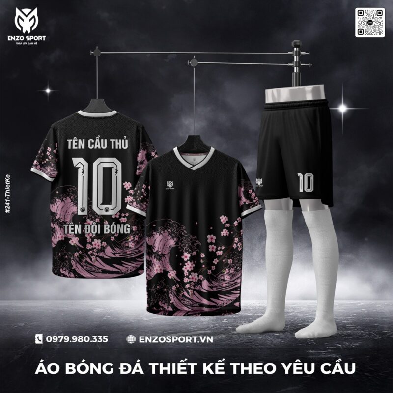 Áo Bóng Đá Thiết Kế Độc Lạ Màu Đen Họa Tiết Hoa Anh Đào