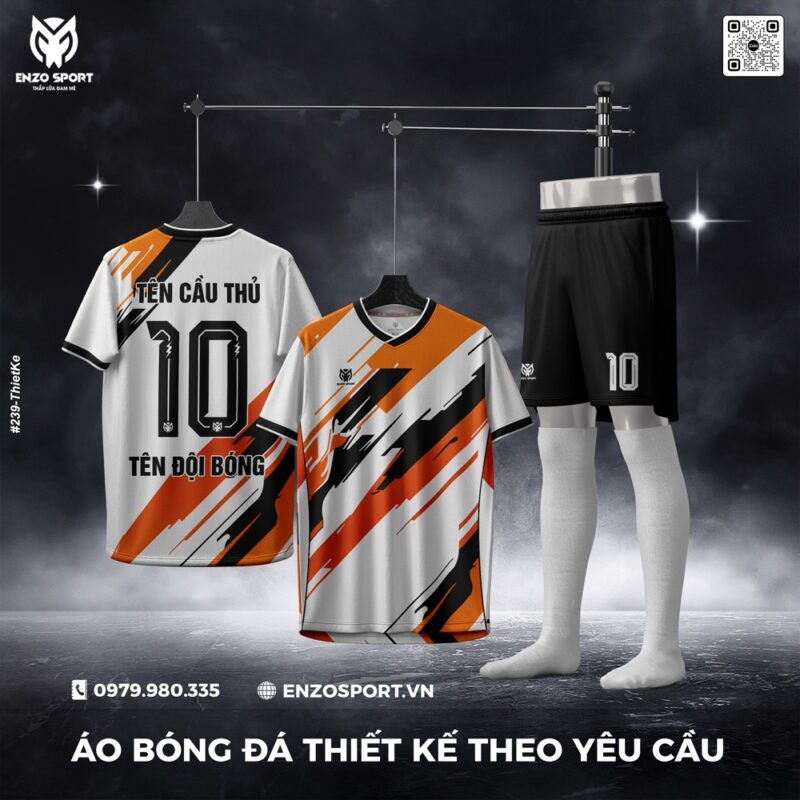 Áo Bóng Đá Thiết Kế Màu Trắng Phối Cam Đen – Cá Tính Và Chuyên Nghiệp