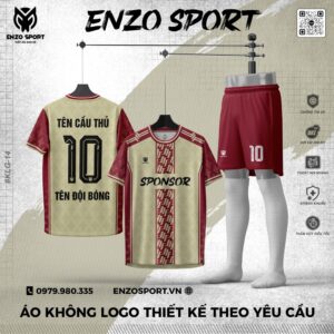 Áo Bóng Đá Không Logo ENO-16 Màu Kem Phối Đỏ