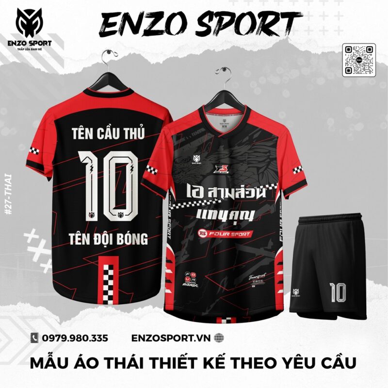 Áo Bóng Đá Enzo Sport Thái Lan - Màu Đen Đỏ
