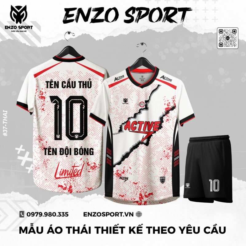 Áo Bóng Đá Thiết Kế Màu Trắng Đen Đỏ