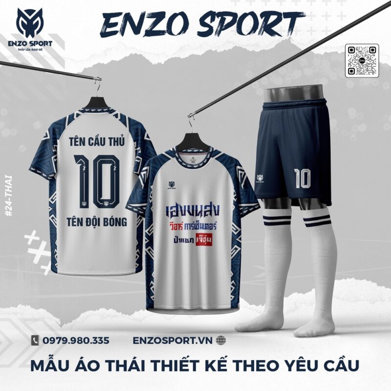 Áo Bóng Đá Thái Trắng Phối TímThan Thiết Kế Theo Yêu Cầu