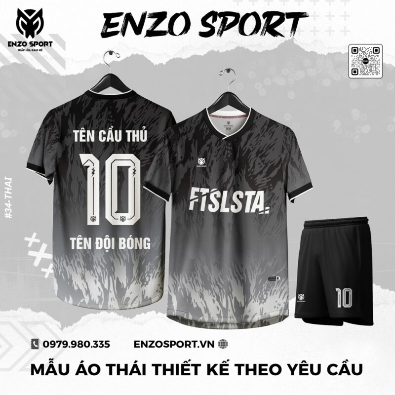Áo Bóng Đá Thái Lan Màu Xám Đen ENZO SPORT