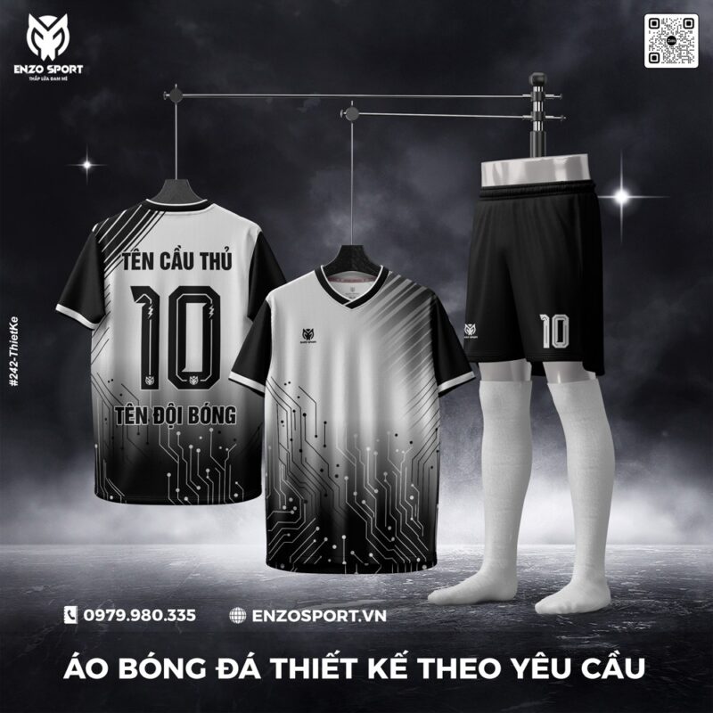 Áo Bóng Đá Thiết Kế Màu Trắng Xám Đen Bảng Mạch Công Nghệ