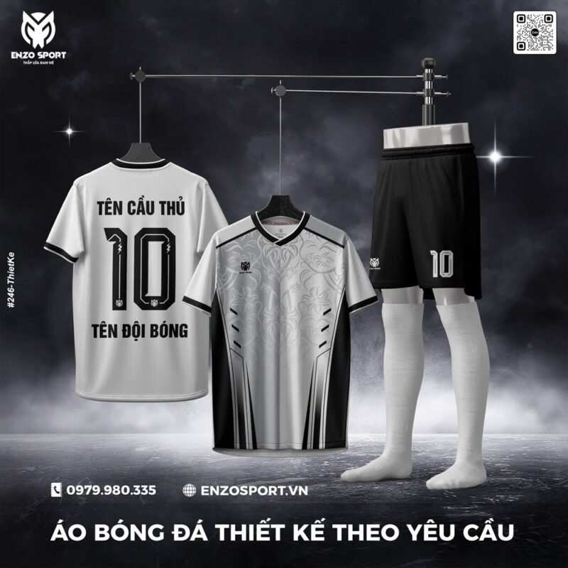 Áo Bóng Đá Thiết Kế Theo Yêu Cầu - Trắng Phối Đen Sang Trọng