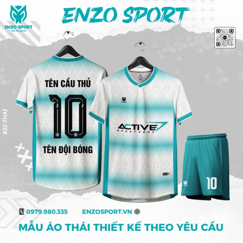 Áo Đấu Thể Thao ENZO SPORT - Xanh Ngọc Phối Trắng