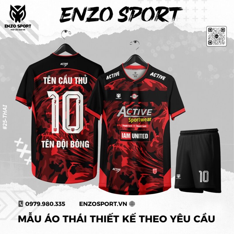 Áo Đấu Thể Thao Enzo Sport Phối Màu Đen Đỏ Cá Tính