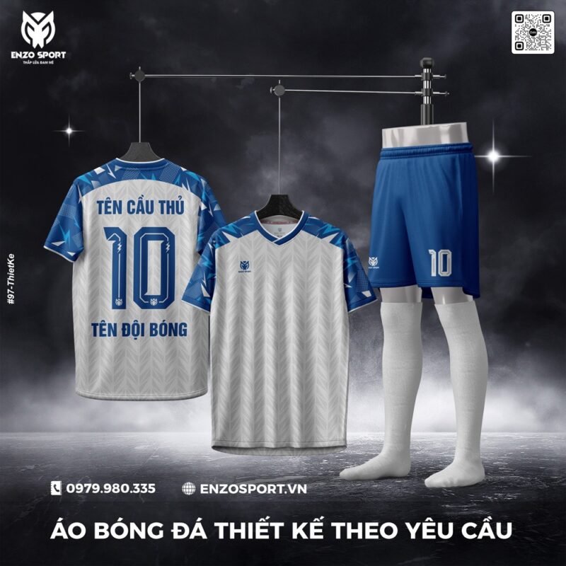 Áo Bóng Đá Thiết Kế Màu Trắng Phối Xanh Dương