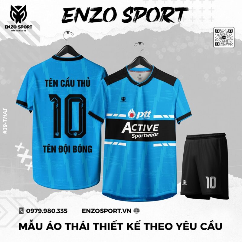 Áo Đá Bóng Xanh Bích Enzo Sport Phối Đen Trắng