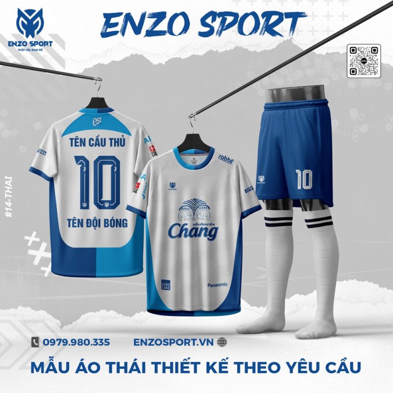 Áo Bóng Đá Thiết Kế Thái Lan - Màu Trắng Phối Xanh