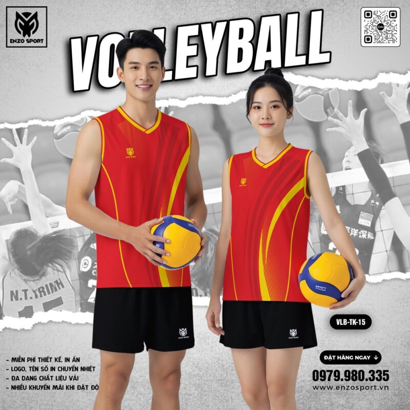 Đồng phục bóng chuyền thiết kế màu đỏ nổi bật - ENZO SPORT