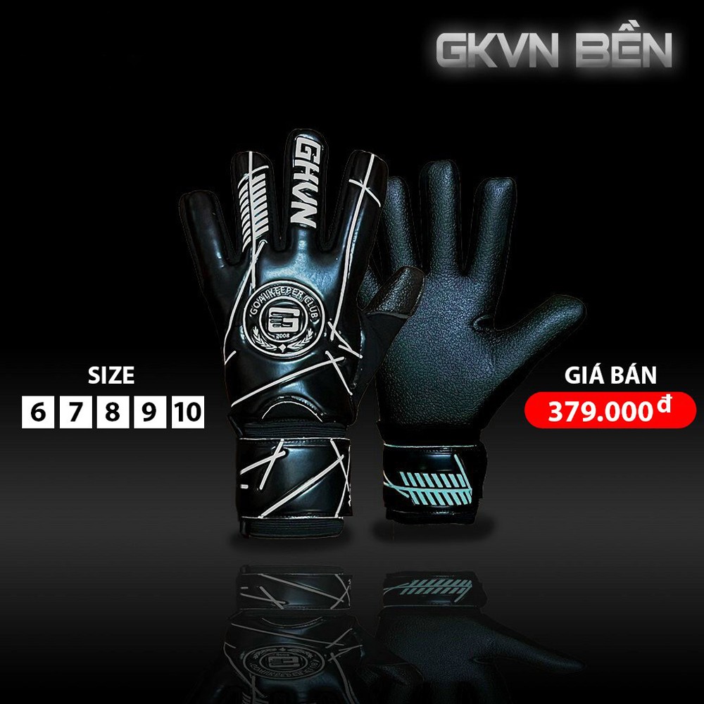 Găng tay thủ môn GKVN màu đen bóng mạnh mẽ, thiết kế chuyên nghiệp