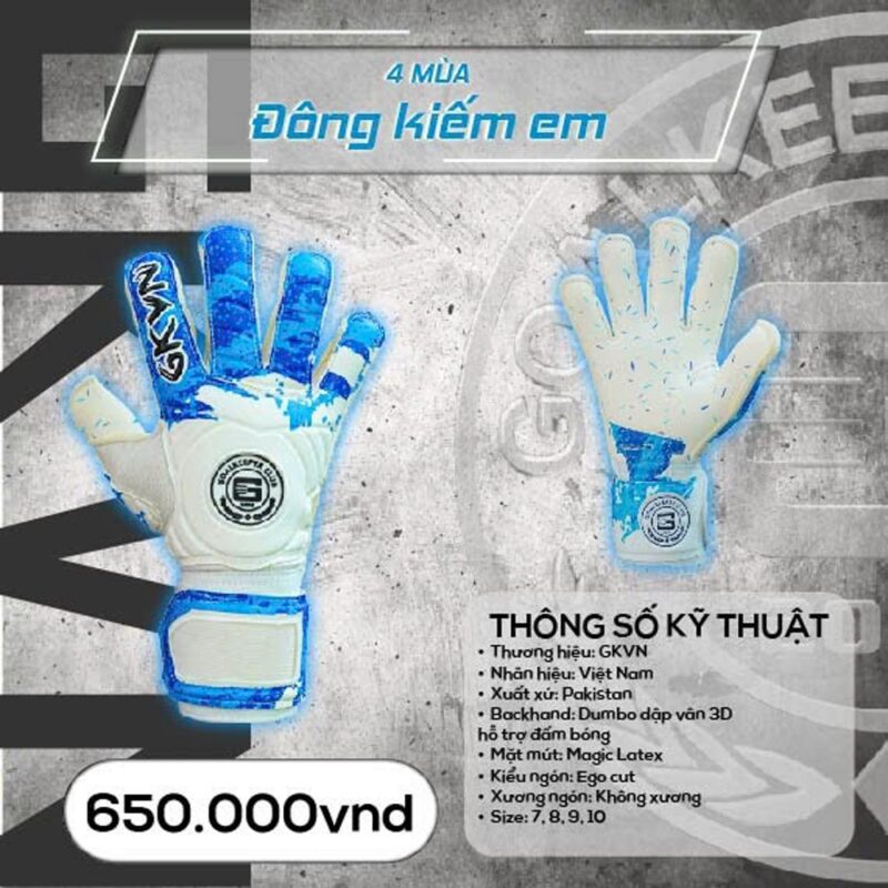 Găng Tay Thủ Môn GKVN - Đông Kiếm Em Trắng Xanh