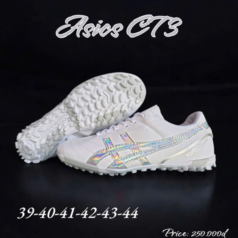 Giày đá bóng Asics CT3 Trắng Ánh Kim – Bền bỉ & bóng bẩy trên sân cỏ