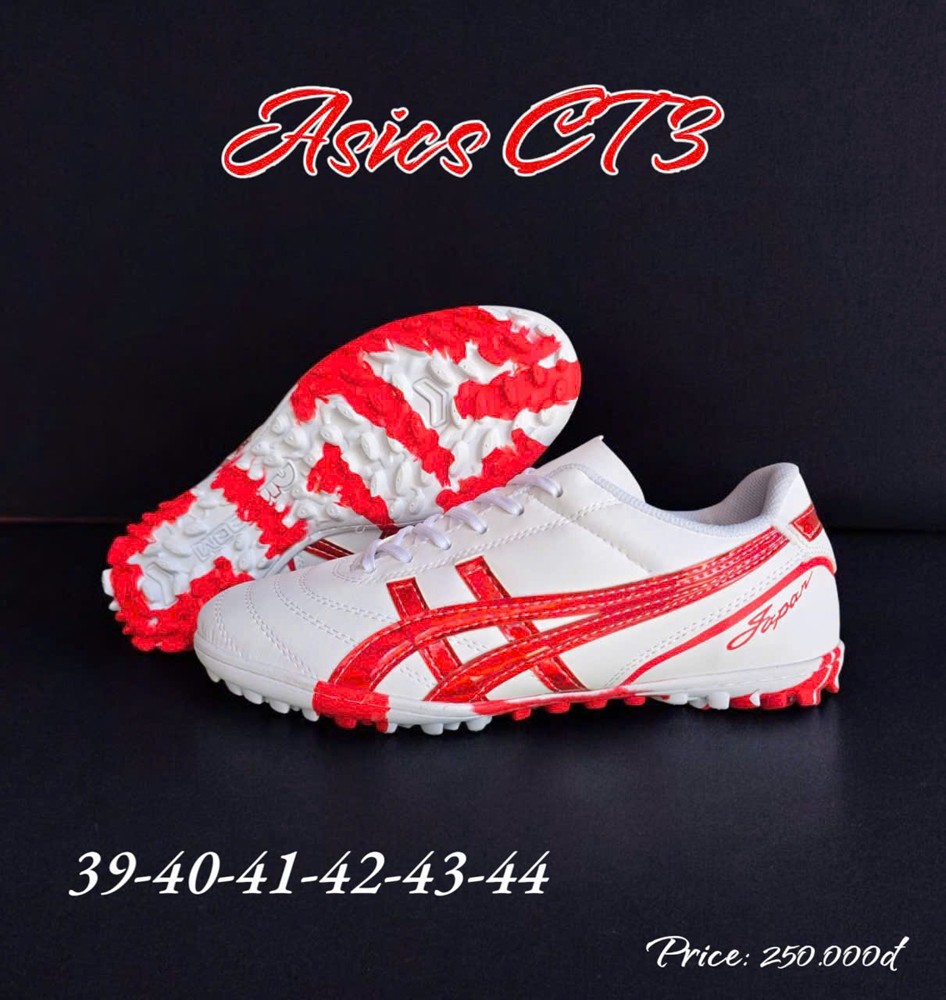 Giày đá bóng Asics CT3 màu trắng đỏ với thiết kế thể thao chuyên nghiệp