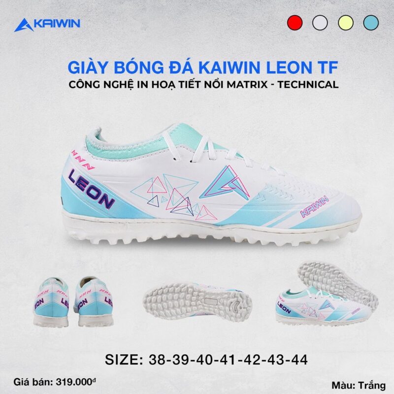 Giày bóng đá Kaiwin Leon TF màu trắng thời thượng cho sân cỏ nhân tạo