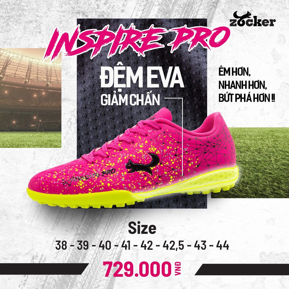 Giày Zocker Inspire Pro màu hồng neon dành cho sân cỏ nhân tạo
