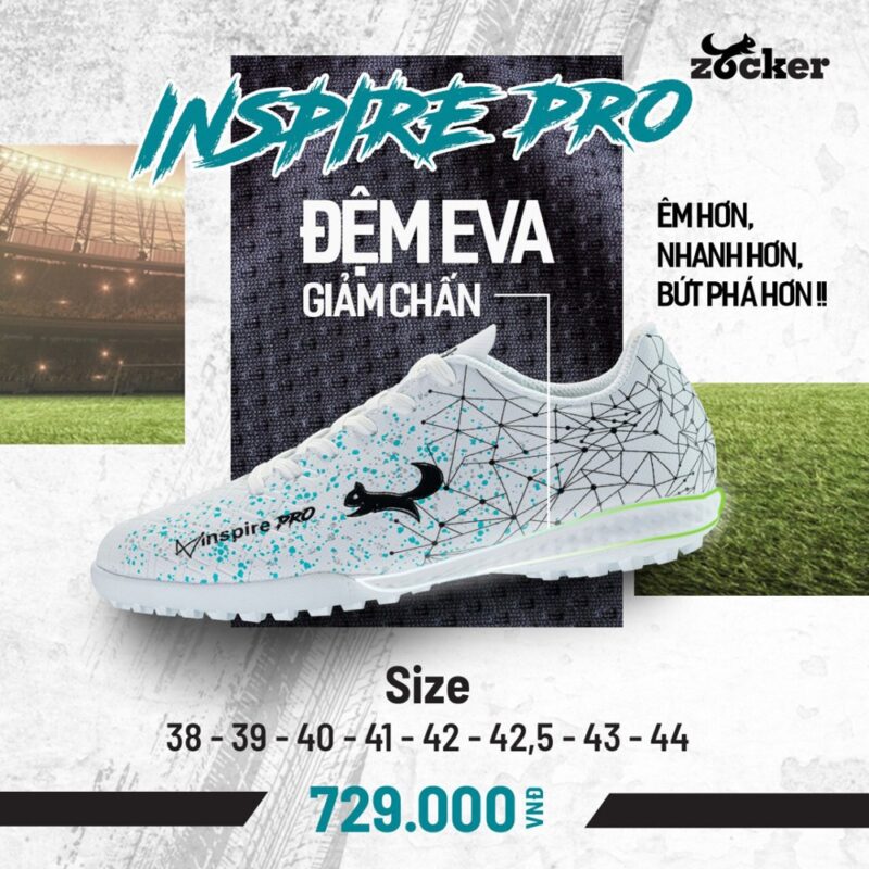 Giày đá bóng Zocker Inspire Pro Trắng – Thiết kế hiện đại, hiệu năng vượt trội