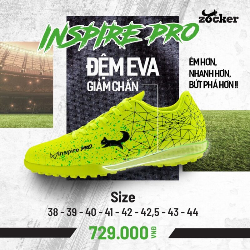 Giày Zocker Inspire Pro Vàng Neon - Bứt Phá Trên Mọi Mặt Sân