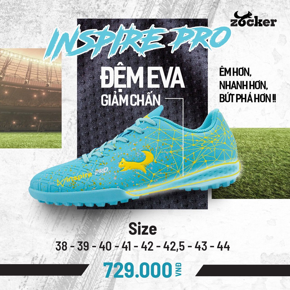 Giày Zocker Inspire Pro màu xanh ngọc - phiên bản thể thao hiện đại cho giới trẻ