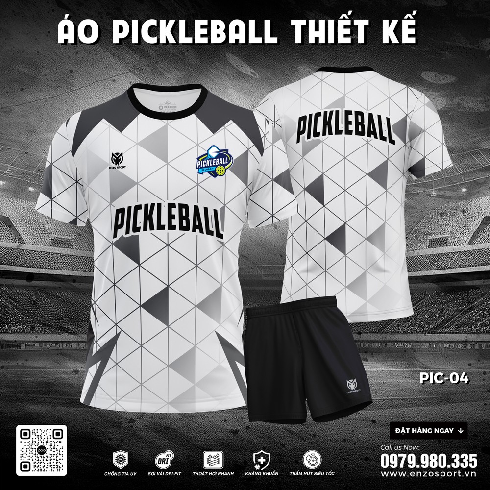 Áo Pickleball thiết kế mã PIC-04 màu trắng hiện đại của Enzo Sport