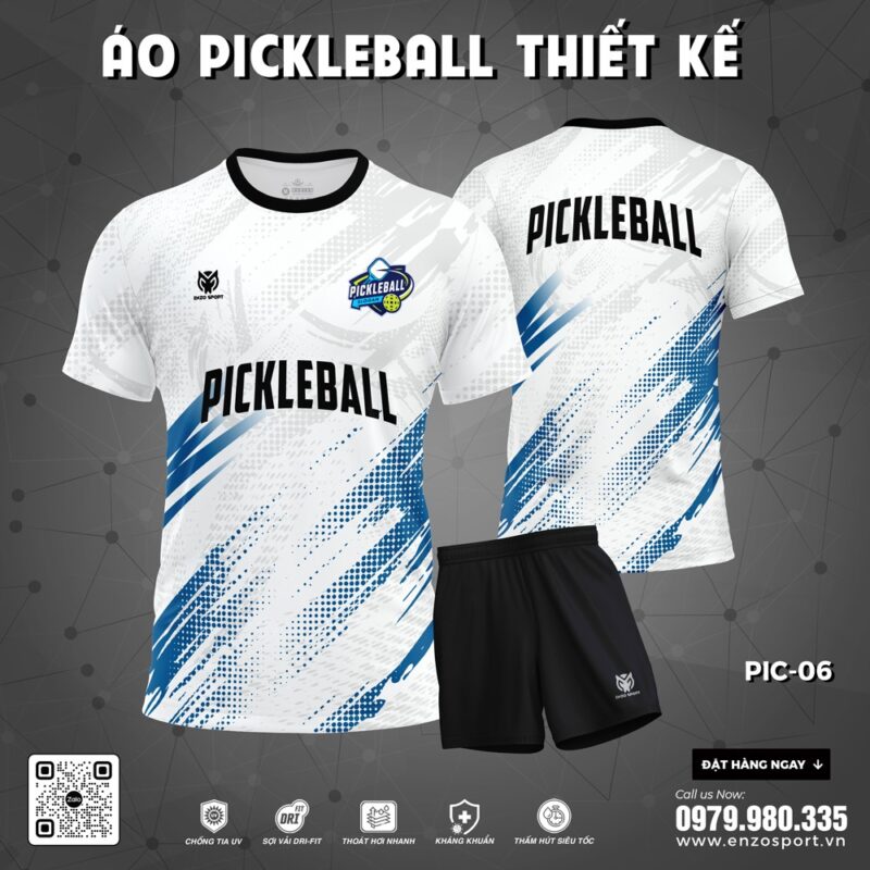 Áo Pickleball Thiết Kế PIC-06 Trắng Xanh Năng Động