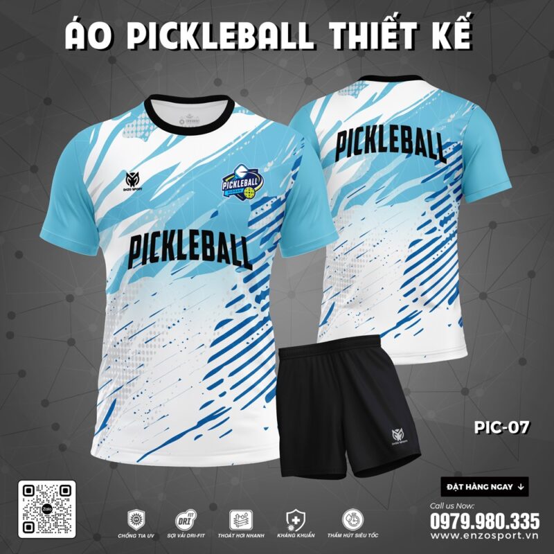 Áo Pickleball trắng xanh dương thiết kế thể thao PIC-07