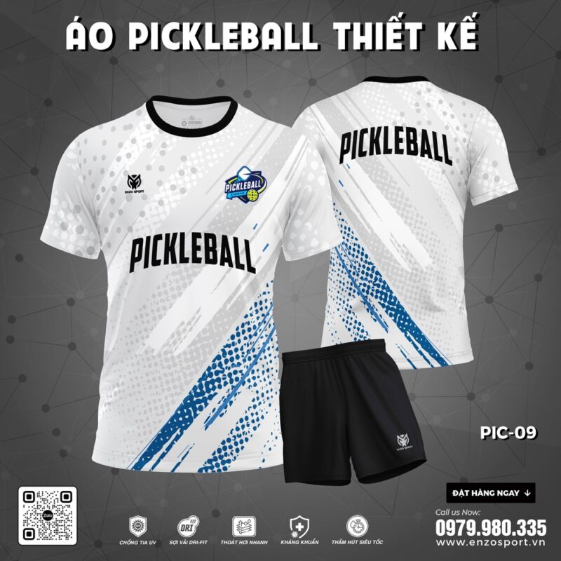 Áo Pickleball Nam Trắng Xanh – Năng Động & Thoáng Mát