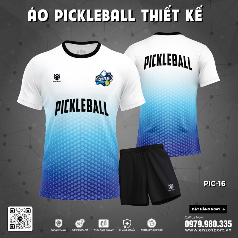 Áo Pickleball Thiết Kế PIC-16 Màu Trắng Xanh Gradient