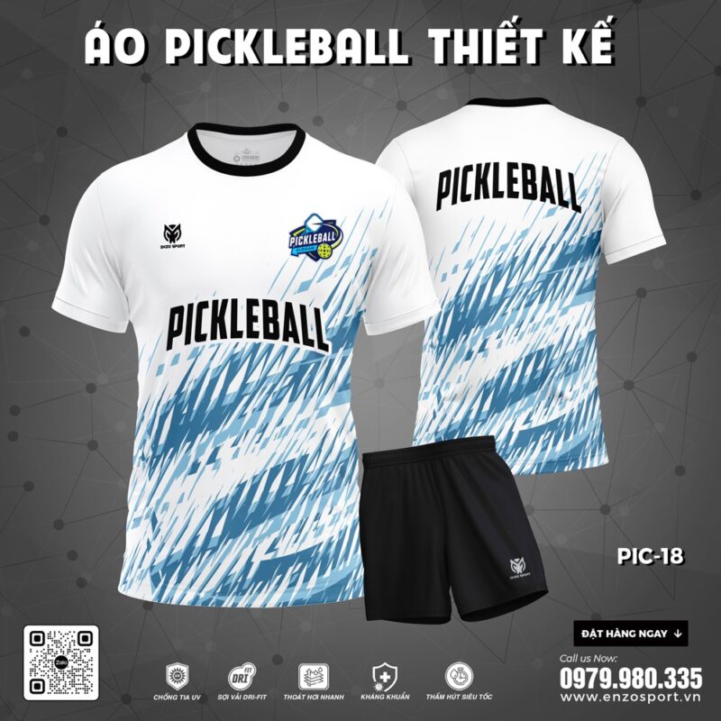 Áo Pickleball trắng họa tiết xanh – DRI-FIT, thoáng mát, chống UV