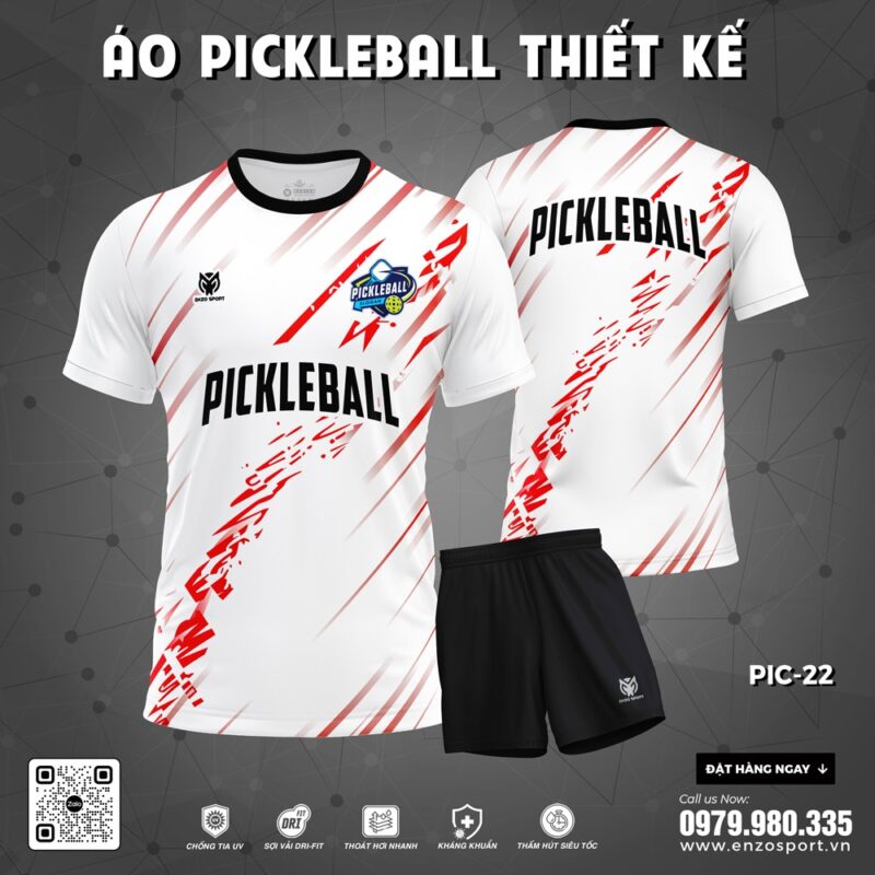 Áo Pickleball PIC-22 Trắng Đỏ Năng Động