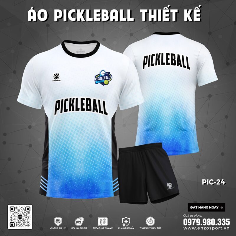 Áo Pickleball Trắng Xanh Dương Gradient - Năng Động & Mạnh Mẽ