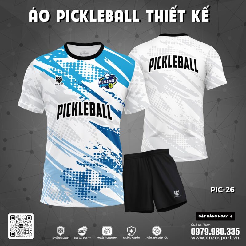 Áo Pickleball xanh trắng xám - Năng động & Mát mẻ