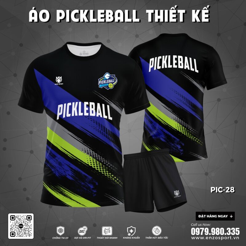 Áo Pickleball Thiết Kế PIC-28 Màu Đen Cá Tính