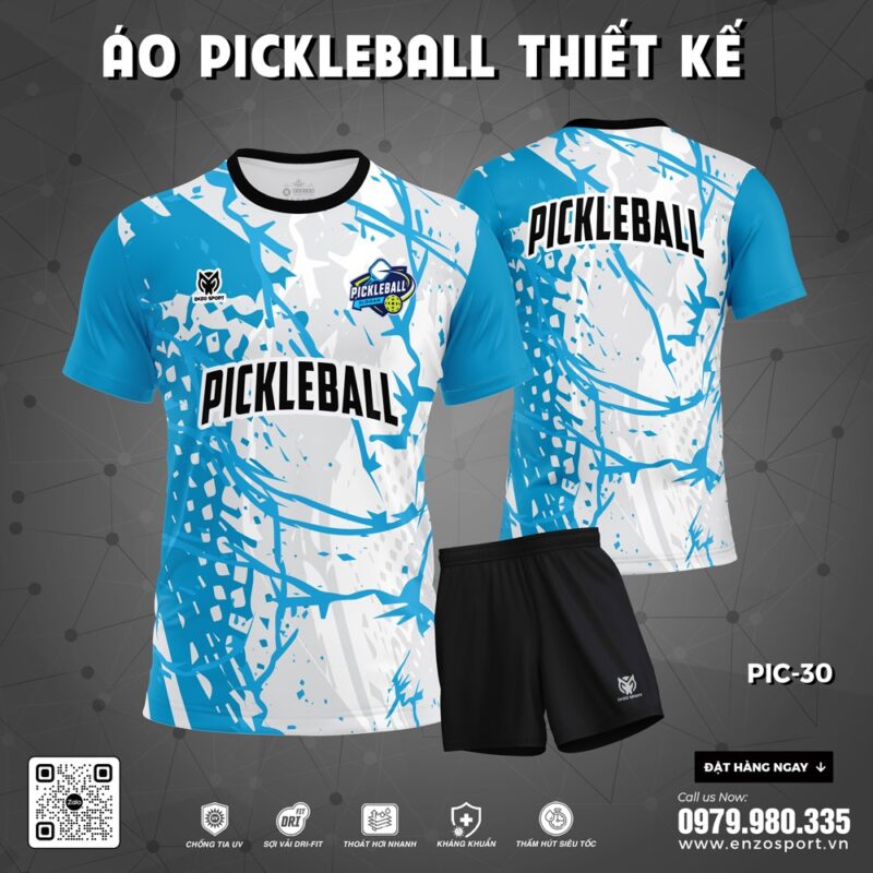 Áo Thể Thao Pickleball Trắng Xanh Thiết Kế Năng Động – PIC-30