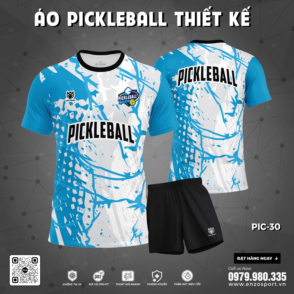 Áo Pickleball phối trắng xanh mã PIC-30 thiết kế thể thao năng động cho vận động viên