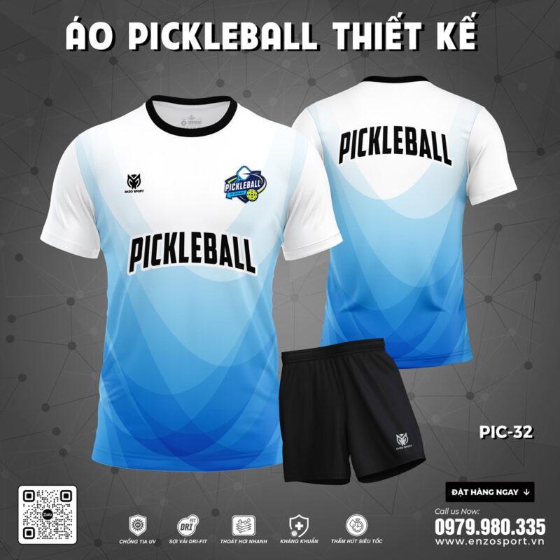 Áo Thi Đấu Pickleball PIC-32 - Trắng Xanh Ombre Năng Động
