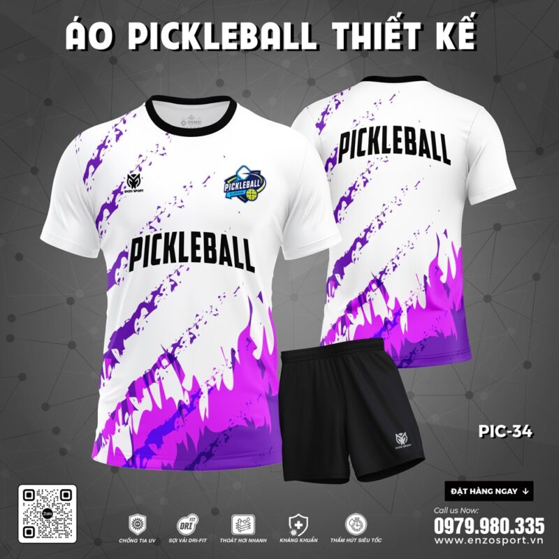 Áo Thể Thao Pickleball Trắng Tím Gradient – Mã PIC-34