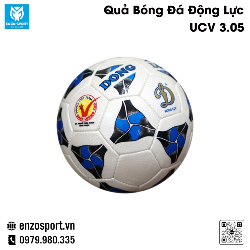 Quả Bóng Đá Động Lực UCV 3.05 Trắng – Họa Tiết Xanh Đen Năng Động