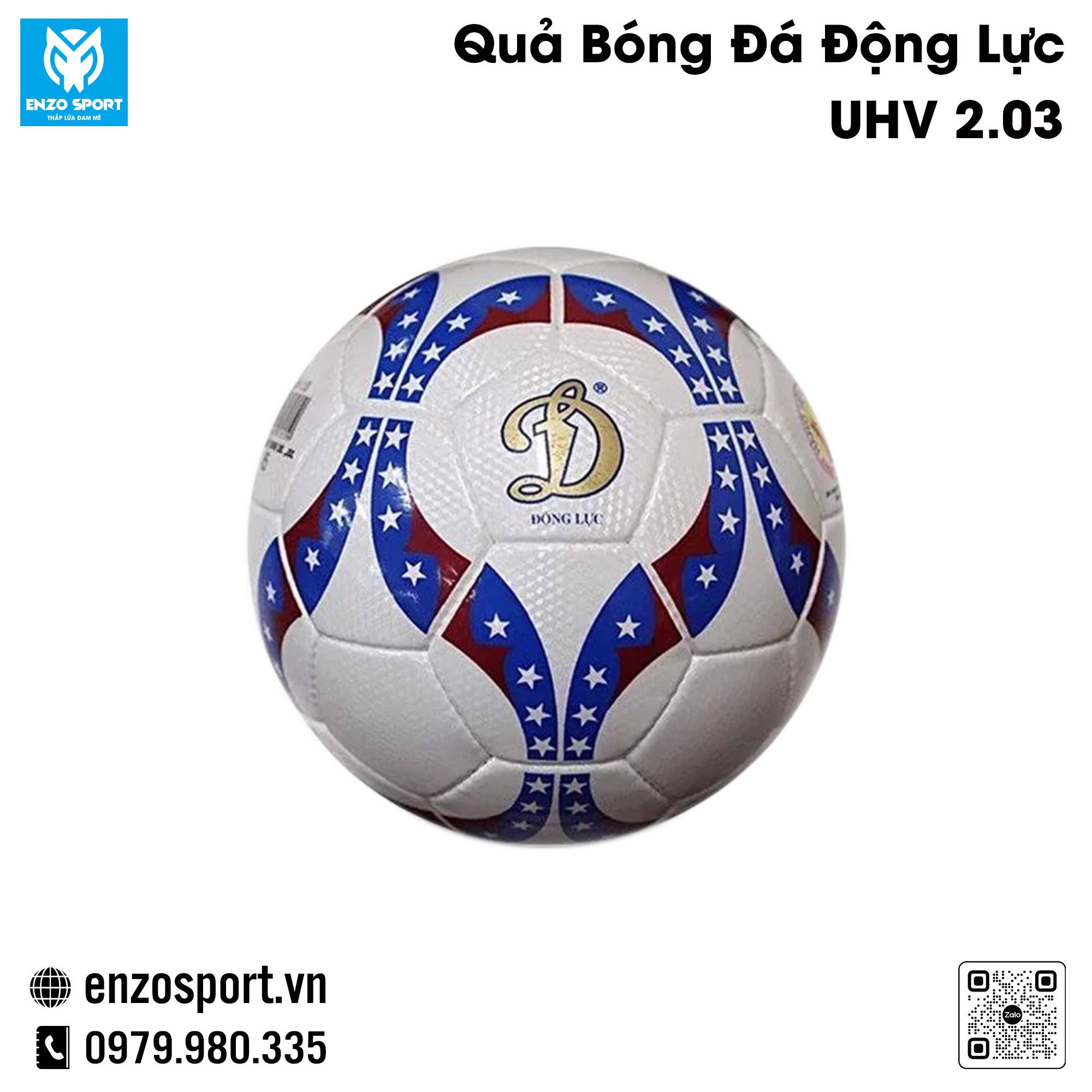 Quả bóng đá Động Lực UHV 2.03 màu trắng xanh đỏ cao cấp