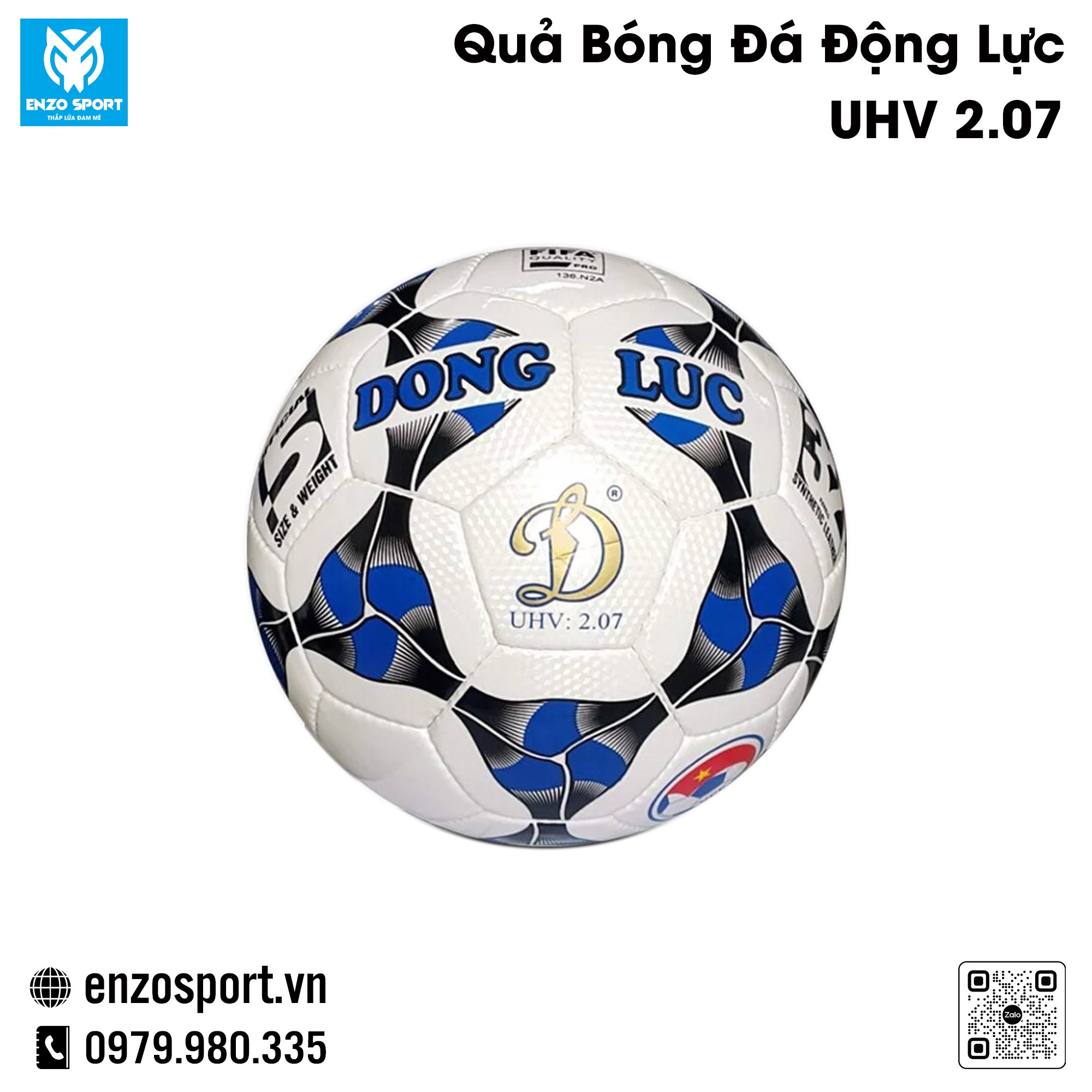 Bóng đá Động Lực UHV 2.07 trắng xanh chuẩn kích thước số 5