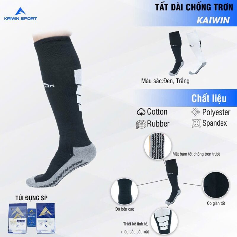 Tất Dài Chống Trơn KAIWIN Màu Đen