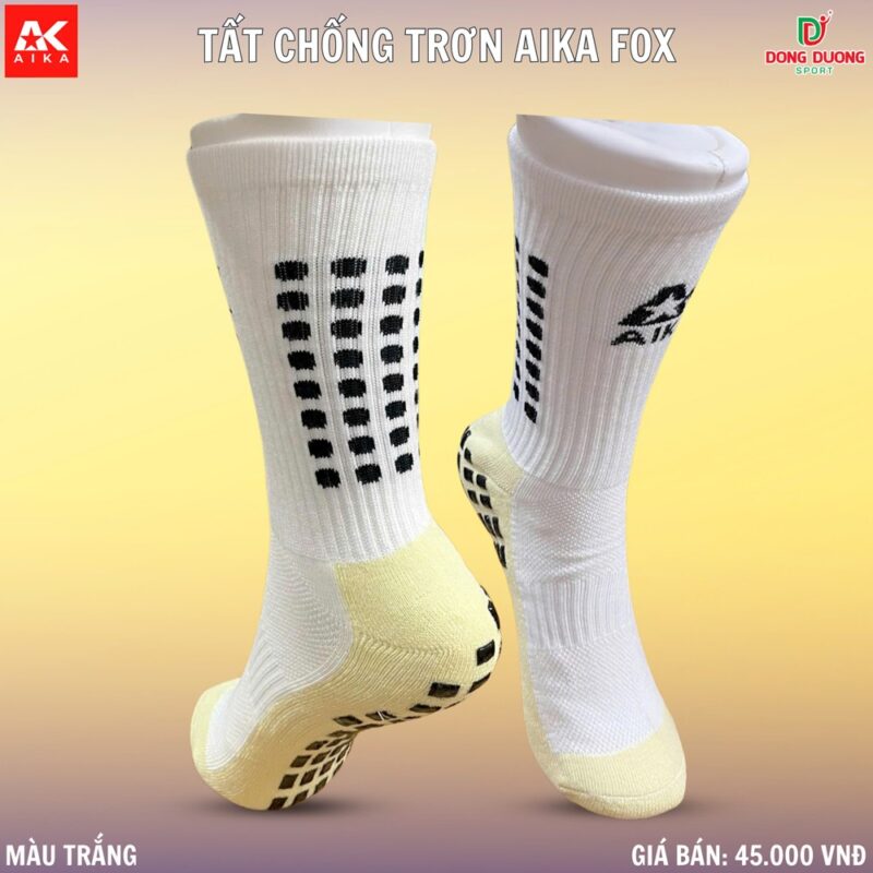 Tất chống trơn AIKA FOX trắng – chống trượt siêu bám, đệm êm thoáng khí