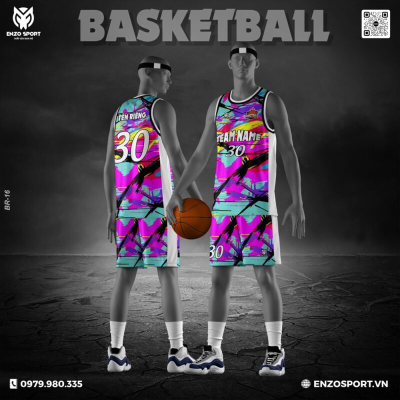 Áo Bóng Rổ Neon Tropical Hồng Xanh Cá Tính – In Ấn Miễn Phí